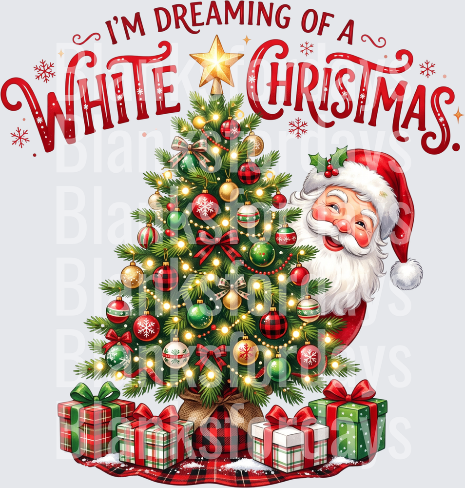 I'm Dreaming of a White Christmas Santa Peeking Tree (DTF)