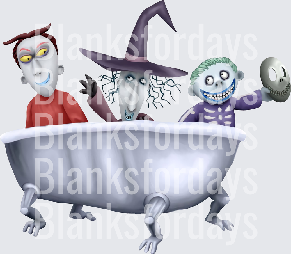 Halloween Monster Trio In Clawfoot Bathtub Cartoon (DTF)