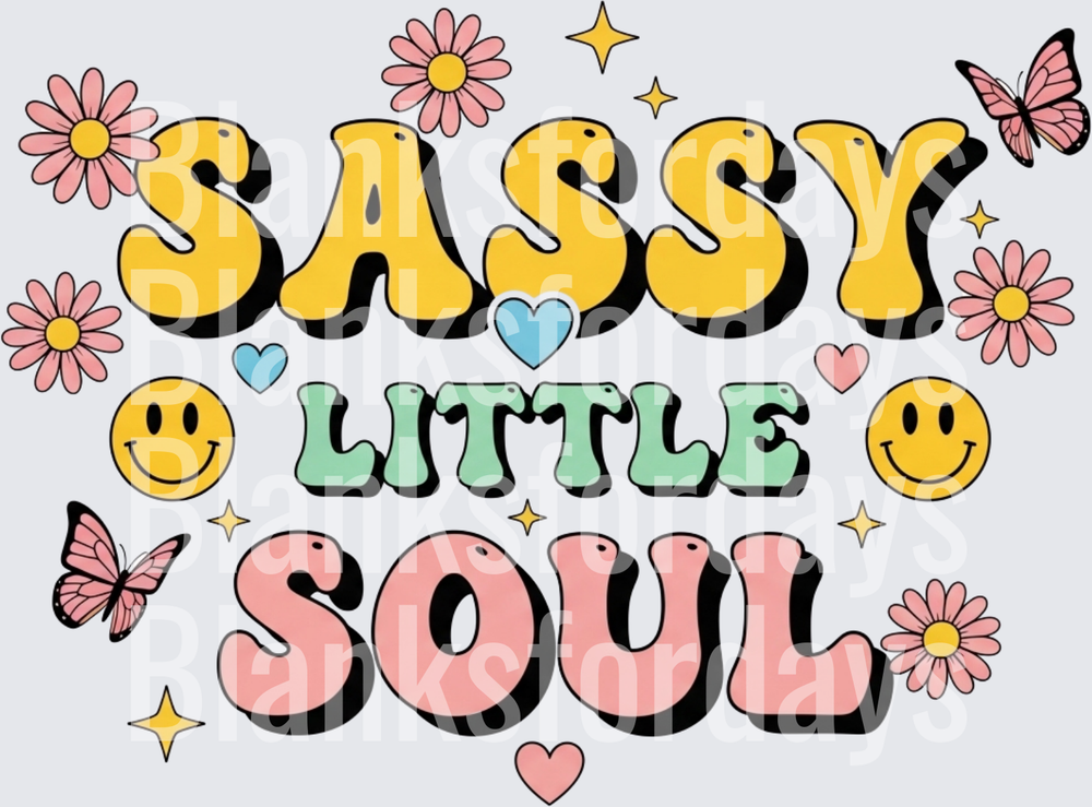 Sassy Little Soul Retro Groovy Floral Smiley Face Design (DTF)