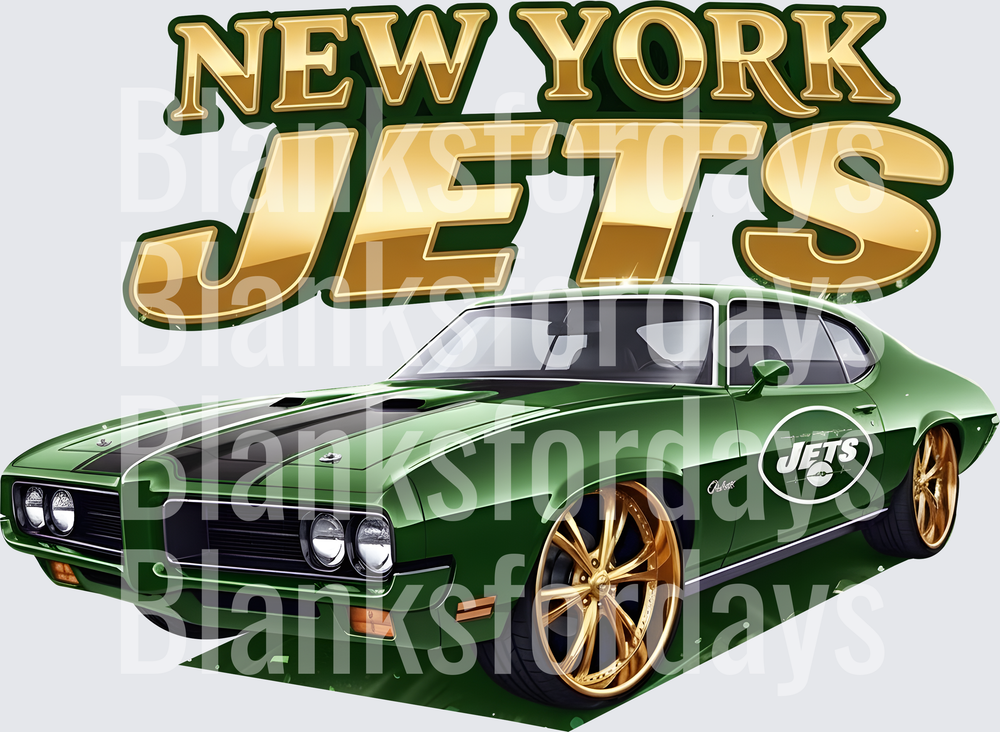 New York Jets Classic Green Muscle Car Gold Wheels (DTF)