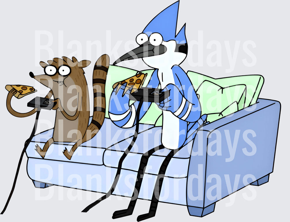 Mordecai and Rigby Eating Pizza on the Couch Regular Show (DTF)