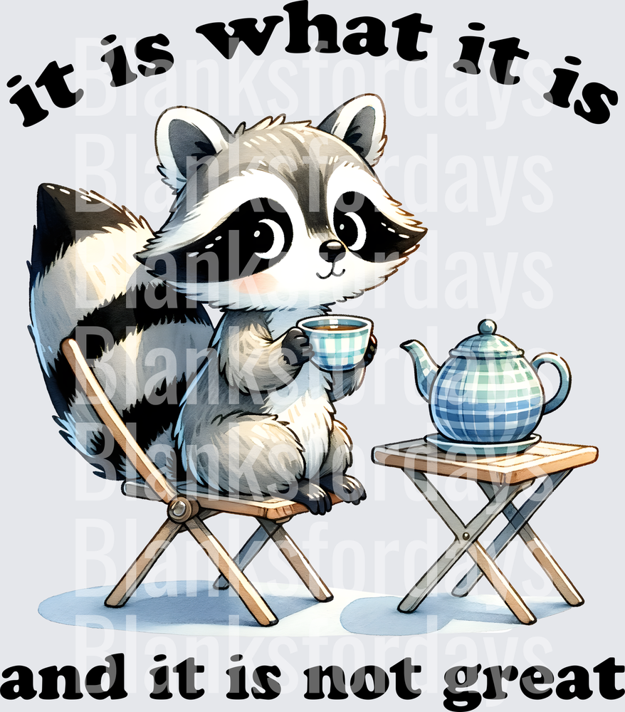 Cute Raccoon Drinking Tea It Is What It Is Not Great (DTF)