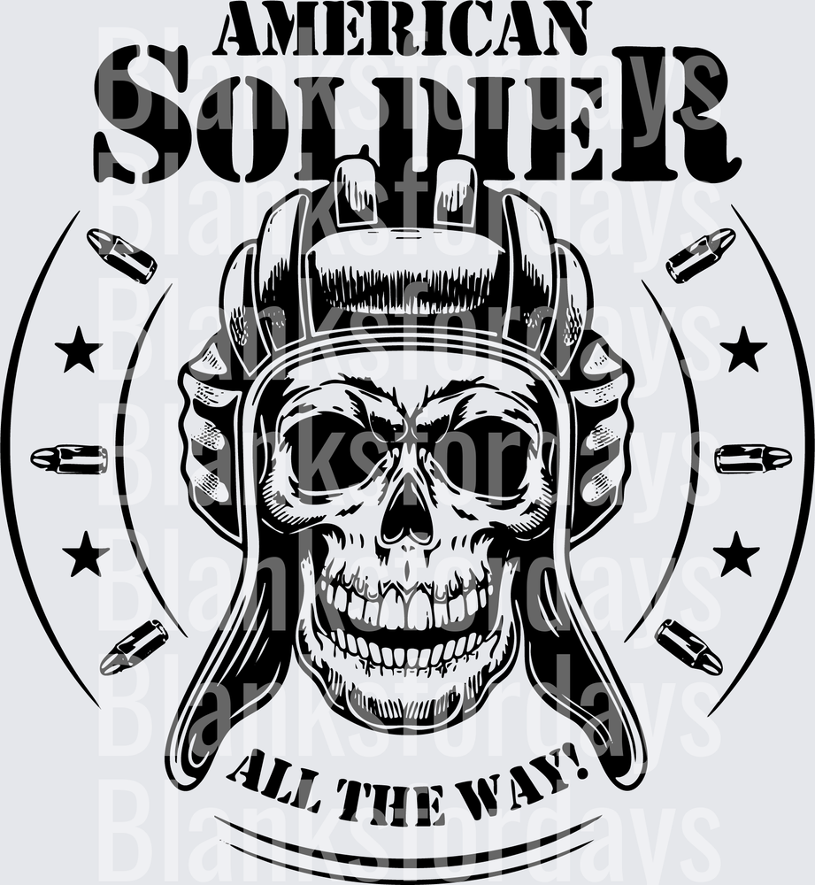 American Soldier All The Way Skull Military Helmet Bullets Stars (DTF)