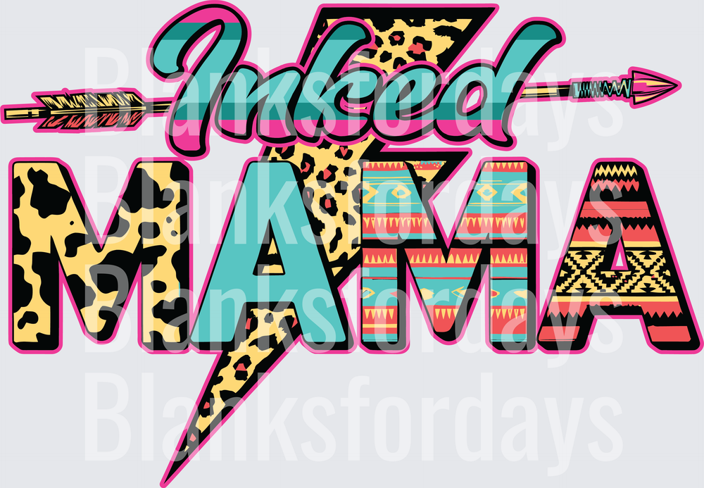 Inked Mama Lightning Bolt Leopard Aztec Arrow Design (DTF)