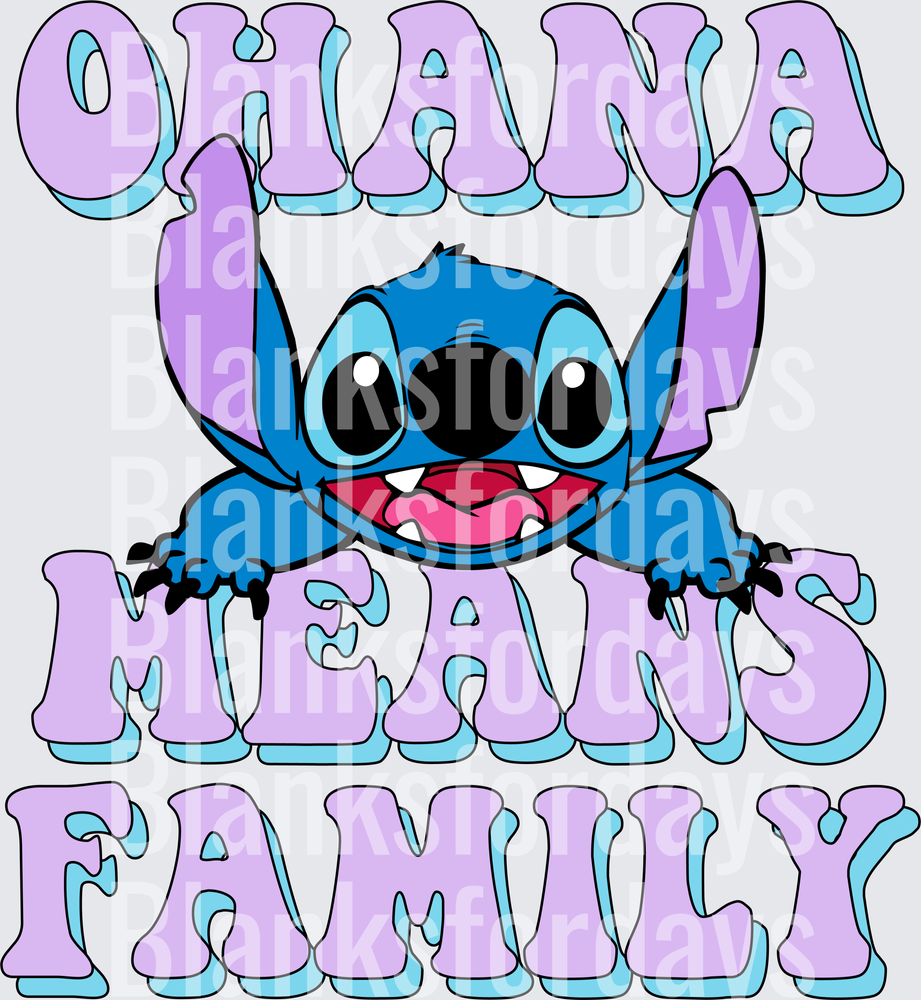 Stitch Ohana Means Family Purple Retro Bubble Letter Design (DTF)