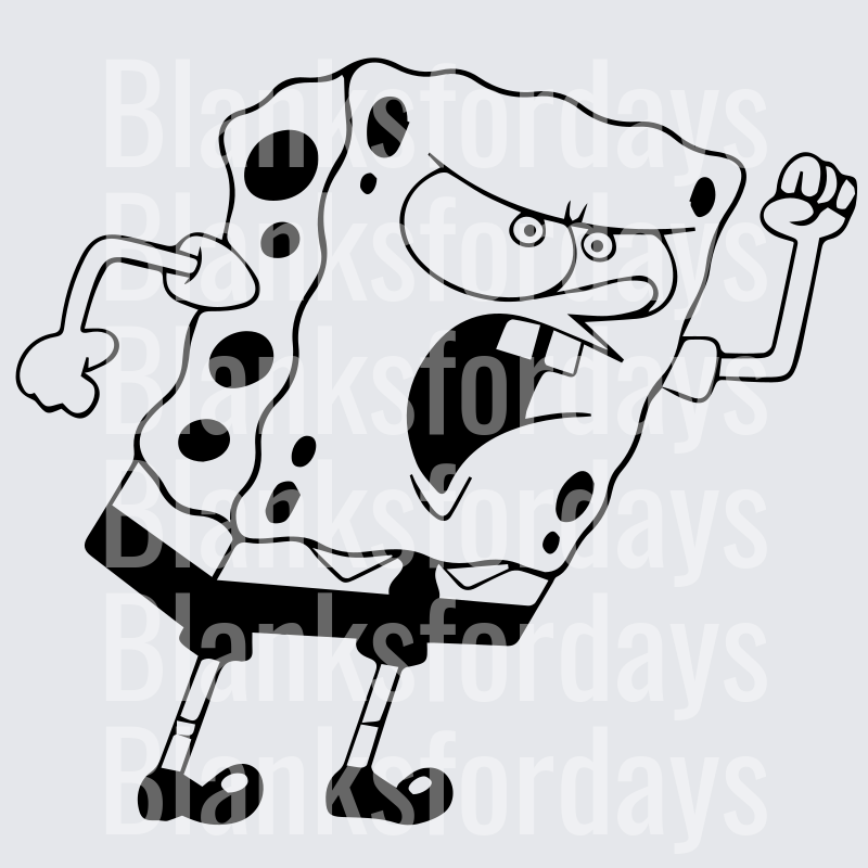 Angry SpongeBob SquarePants Fist Raised Black and White (DTF)