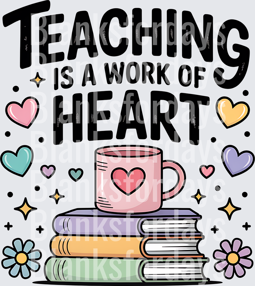 Teaching Is A Work Of Heart Books Coffee Mug Hearts (DTF)