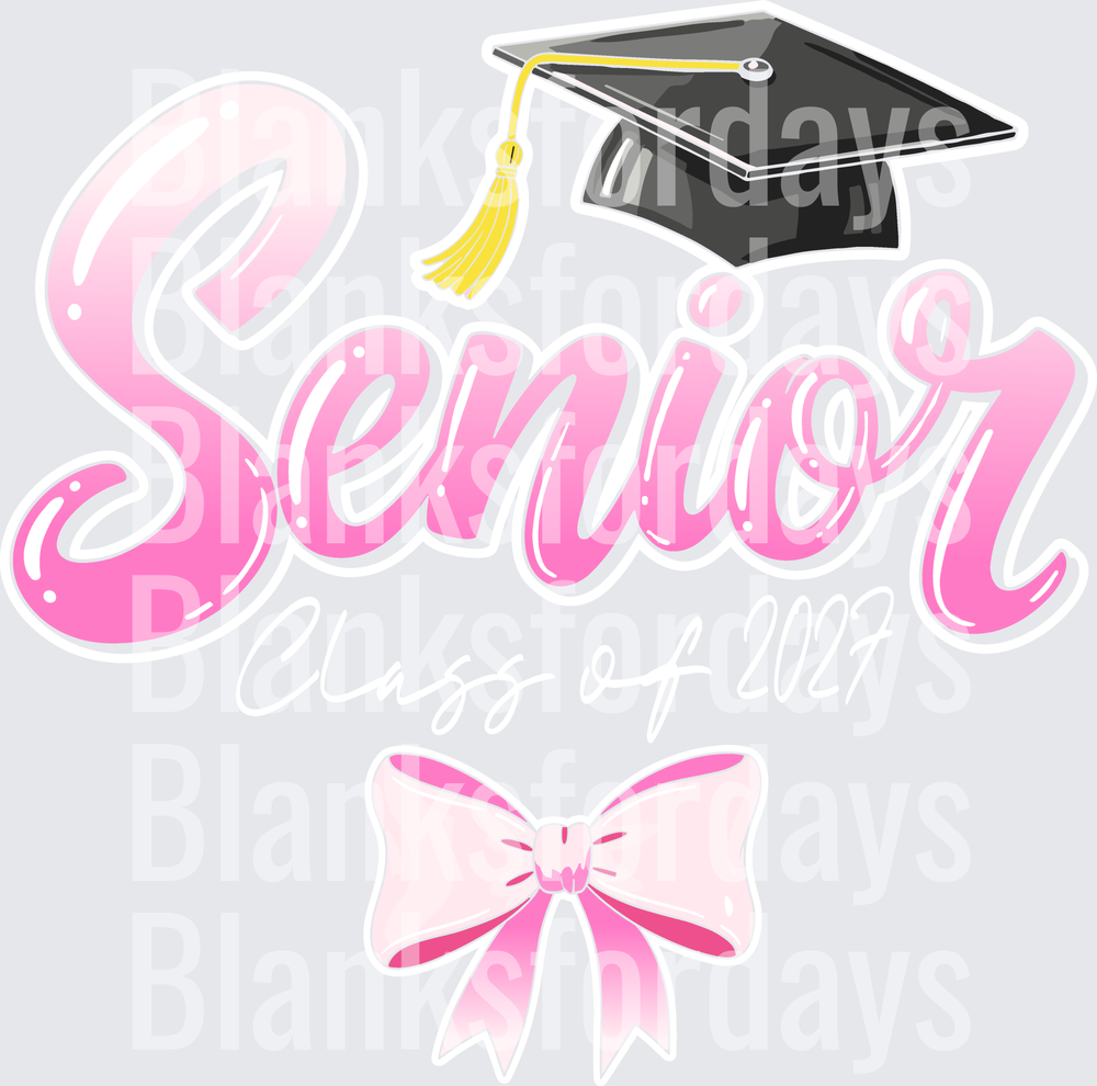 Senior Class of 2025 Pink Ombre Graduation Cap Coquette Bow (DTF)
