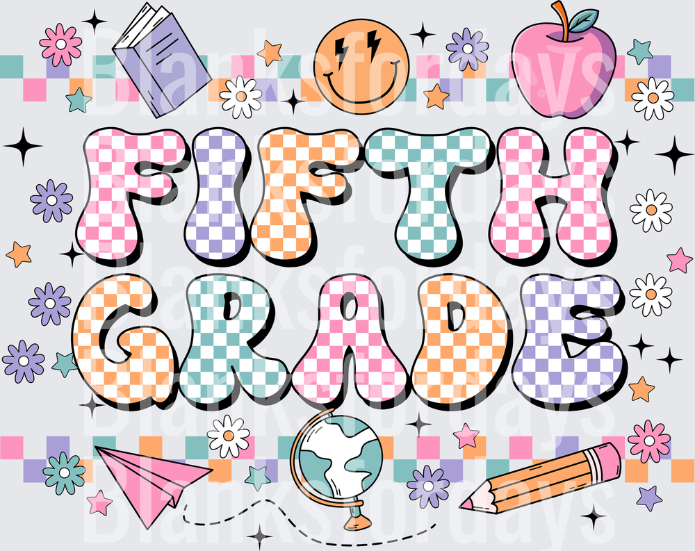 Fifth Grade Retro Checkered Groovy School Design (DTF)