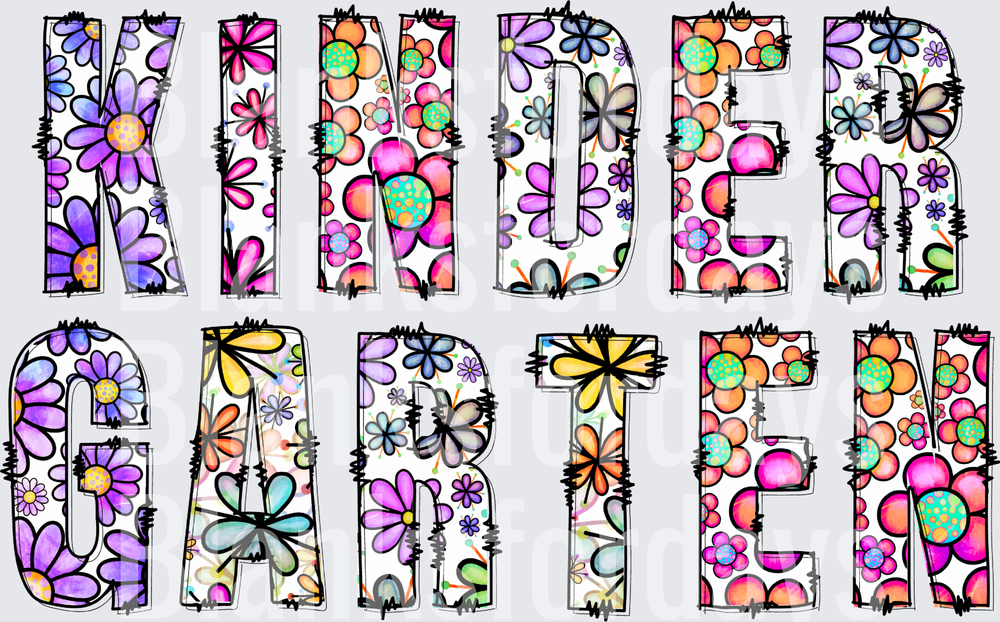 Kindergarten Colorful Floral Doodle Letter Design (DTF)