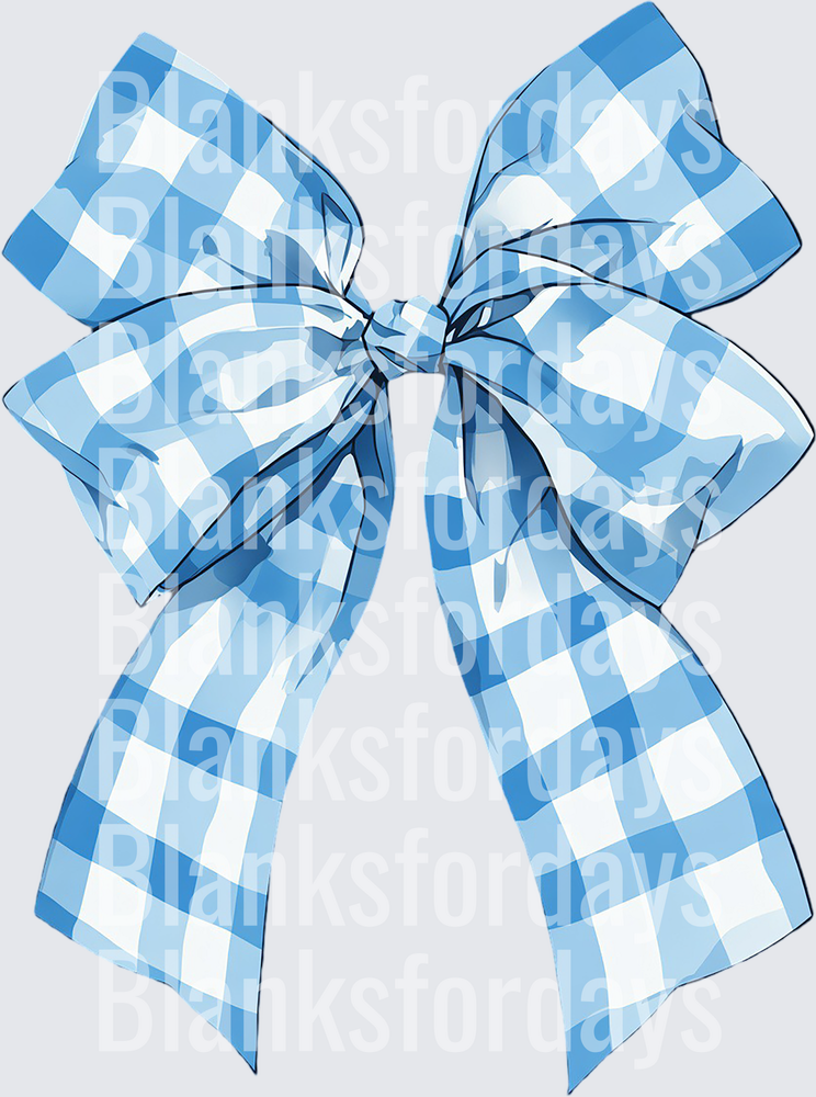 Blue and White Gingham Bow Ribbon Coquette Style (DTF)
