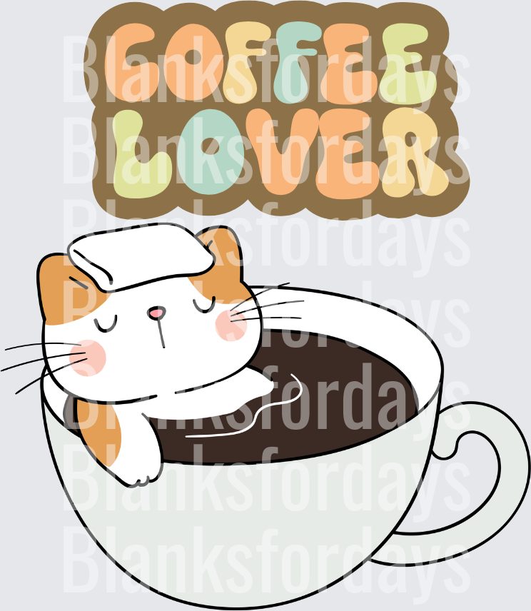 Coffee Lover Cute Cat Soaking in Coffee Cup (DTF)