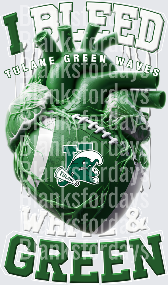 I Bleed White and Green Tulane Green Waves Anatomical Heart Football (DTF)