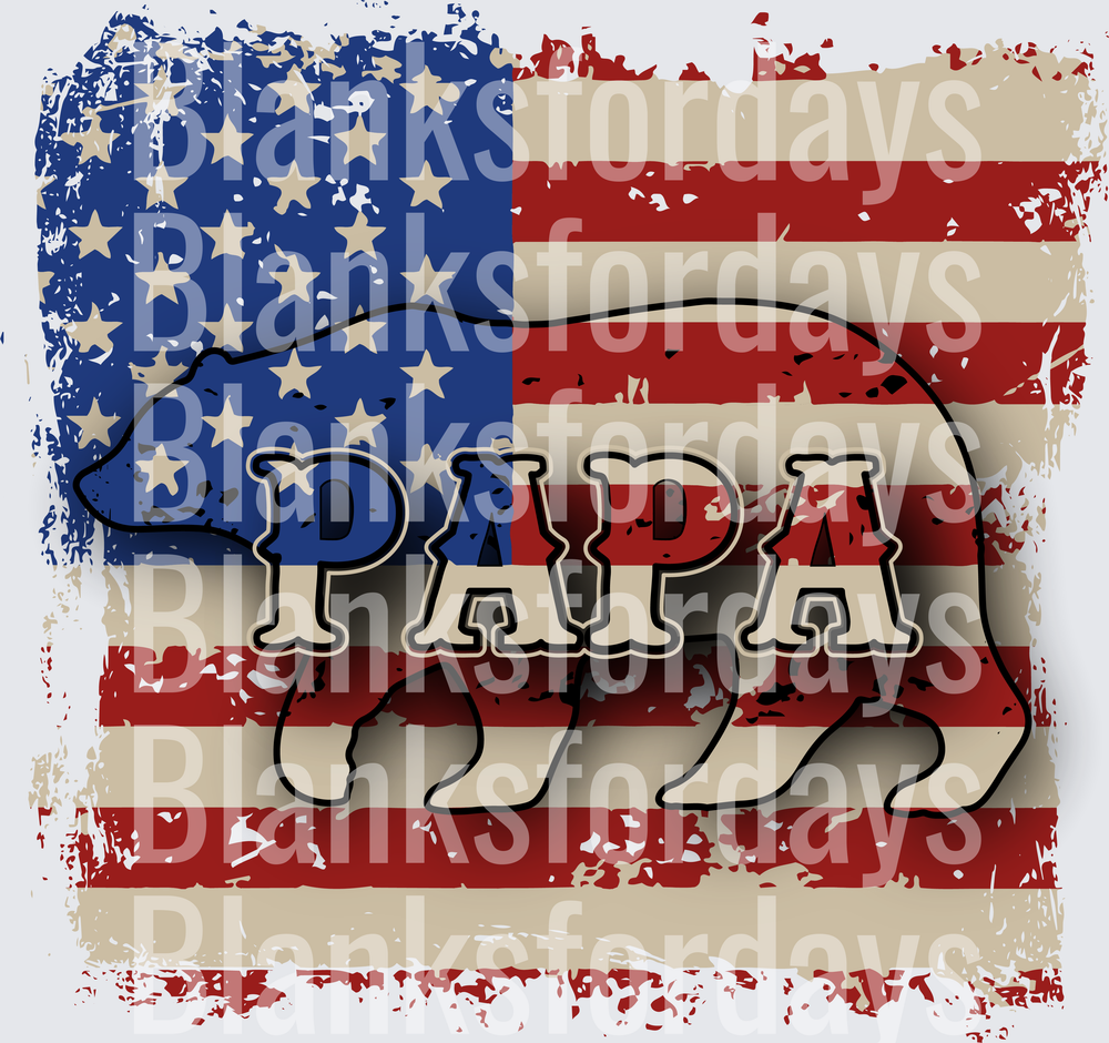 Patriotic Papa Bear American Flag Distressed Grunge Design (DTF)