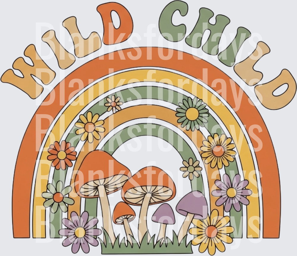 Wild Child Retro Rainbow Mushrooms Floral Boho Groovy (DTF)