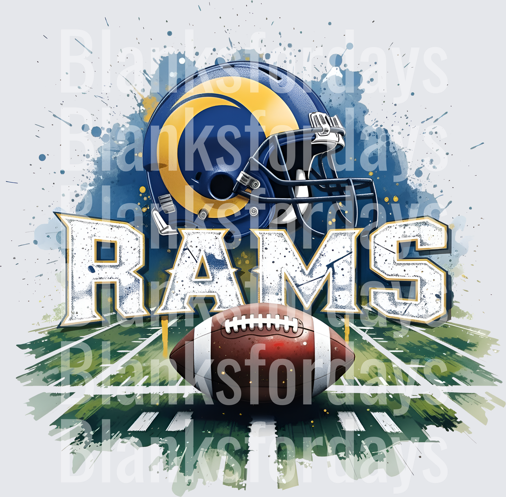 Los Angeles Rams Helmet Football Field Splatter Design (DTF)
