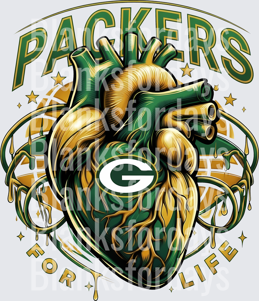Packers For Life Anatomical Heart Green Gold NFL Fan (DTF)