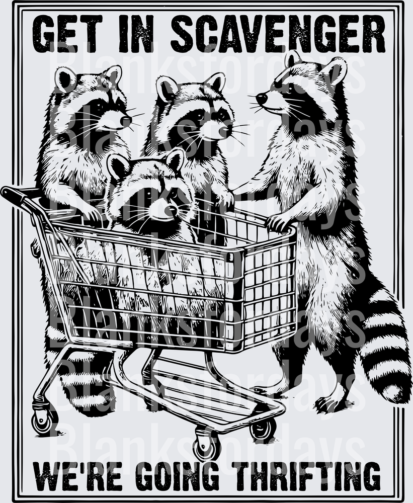 Get In Scavenger We're Going Thrifting Raccoons Shopping Cart (DTF)