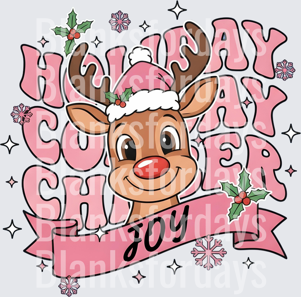 Pink Holiday Cheer Joy Rudolph Red-Nosed Reindeer Santa Hat (DTF)