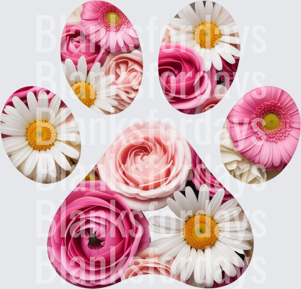 Floral Paw Print Pink Roses Daisies Gerbera Bouquet (DTF)