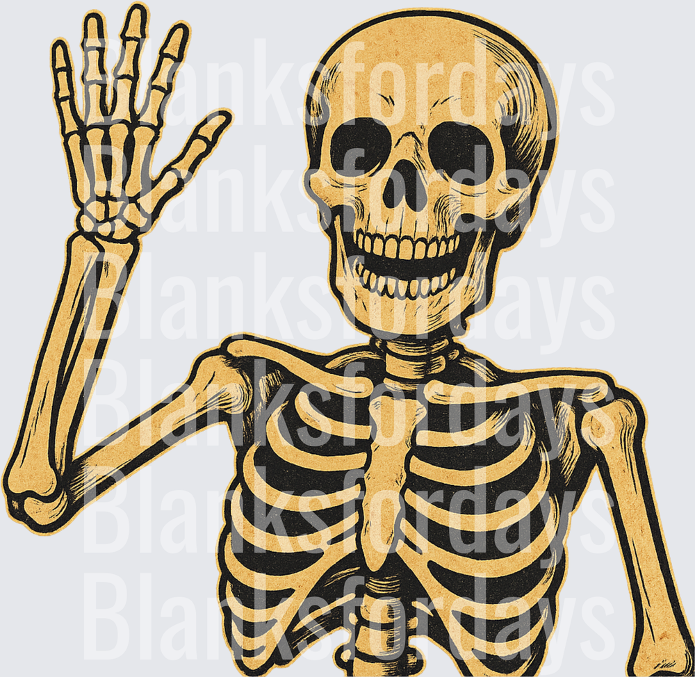 Vintage Golden Skeleton Waving Halloween Retro (DTF)