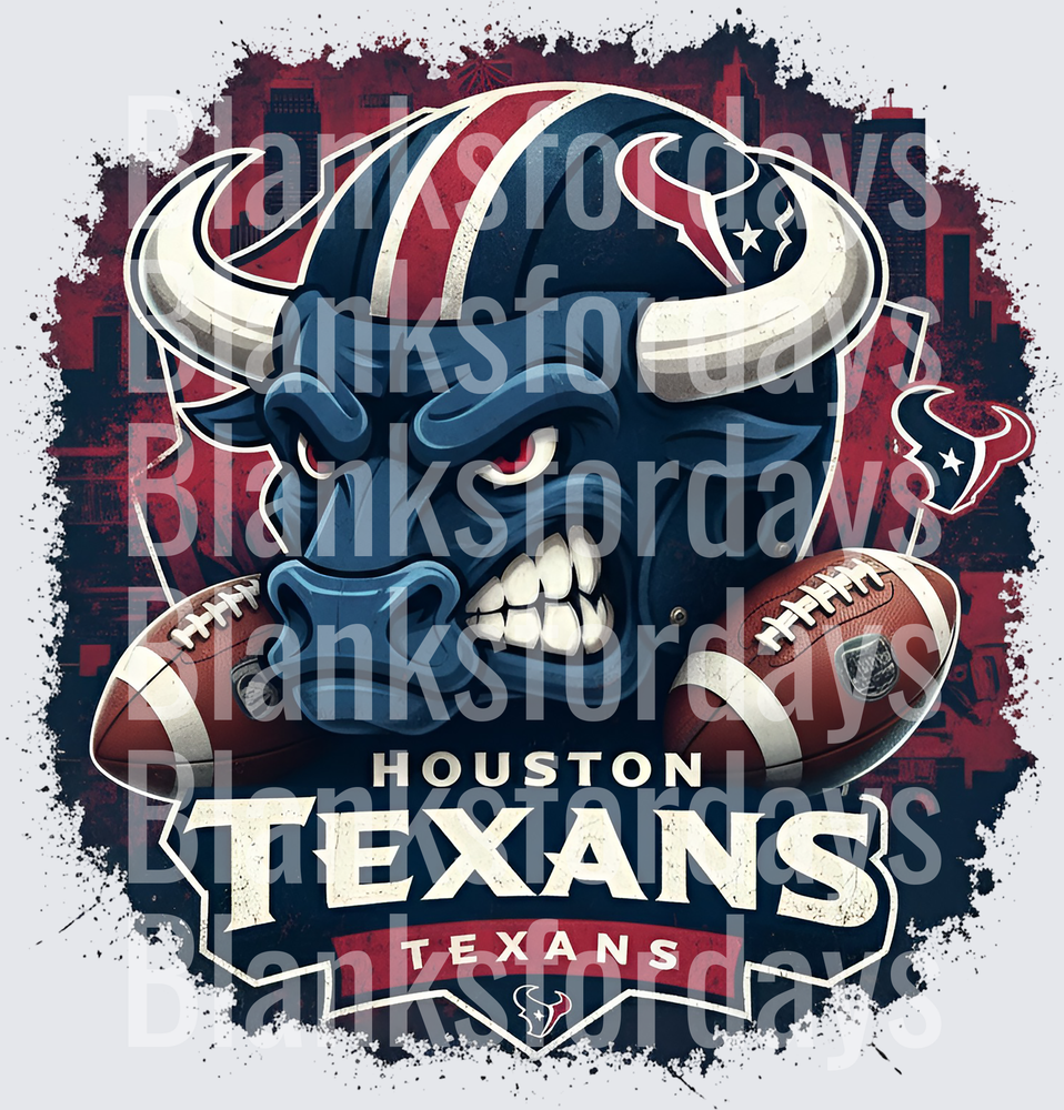 Houston Texans Fierce Bull Mascot Grunge Football Design (DTF)