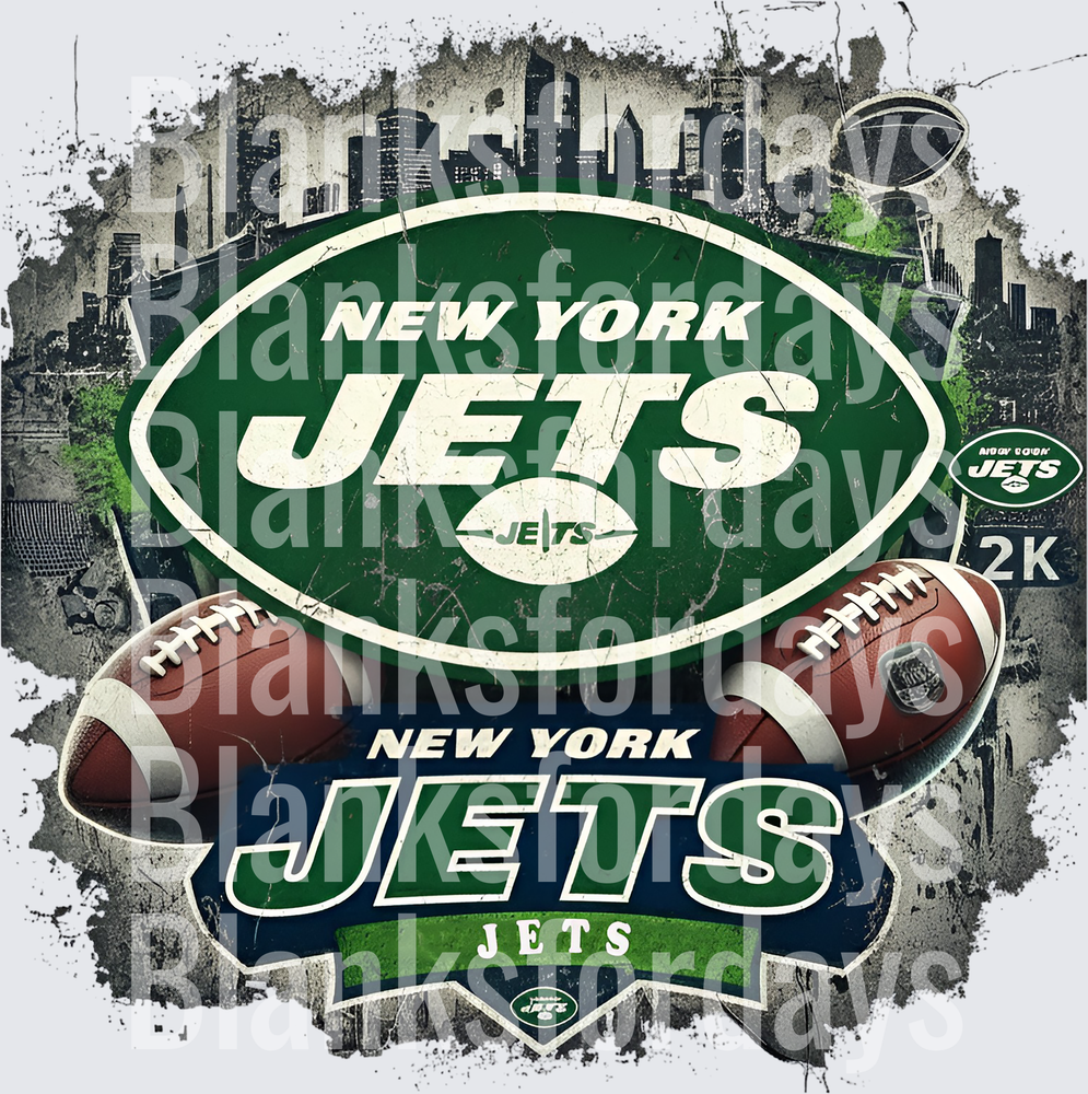 New York Jets NFL Grunge Skyline Football Logo Design (DTF)