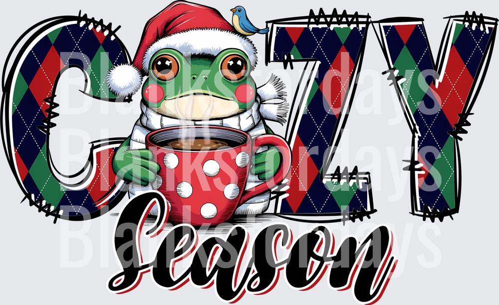 Cozy Season Christmas Frog Santa Hat Hot Cocoa Holiday (DTF)