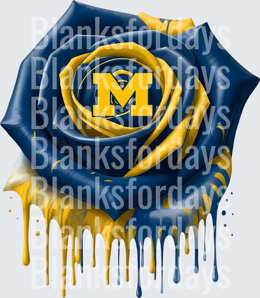 Michigan Wolverines Navy and Maize Dripping Rose Logo (DTF)