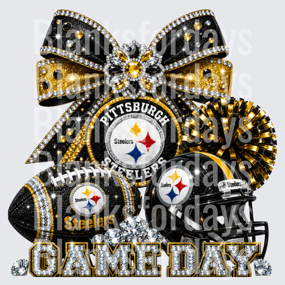 Pittsburgh Steelers Glam Game Day Rhinestone Bow Design (DTF)