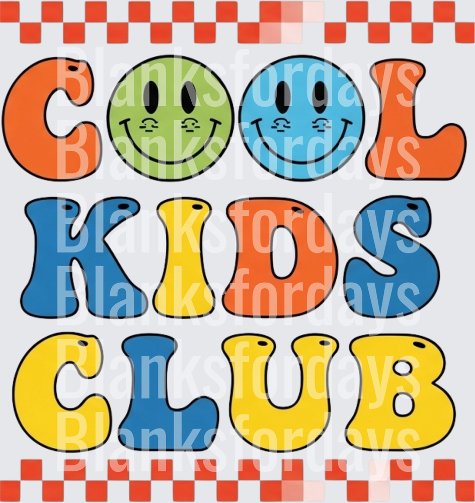 Cool Kids Club Retro Smiley Face Checkered Bold Lettering (DTF)