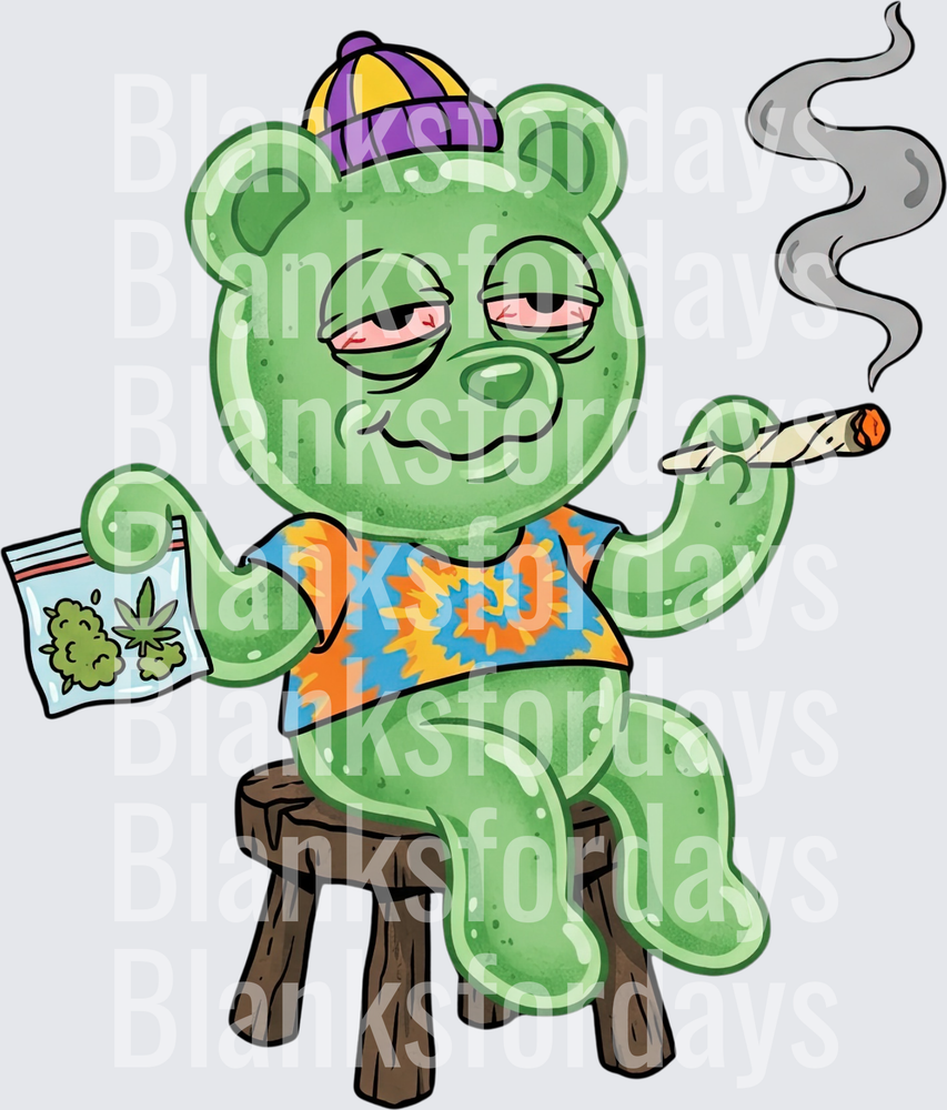 Stoned Gummy Bear Smoking Joint Tie-Dye Shirt Snapback Hat (DTF)