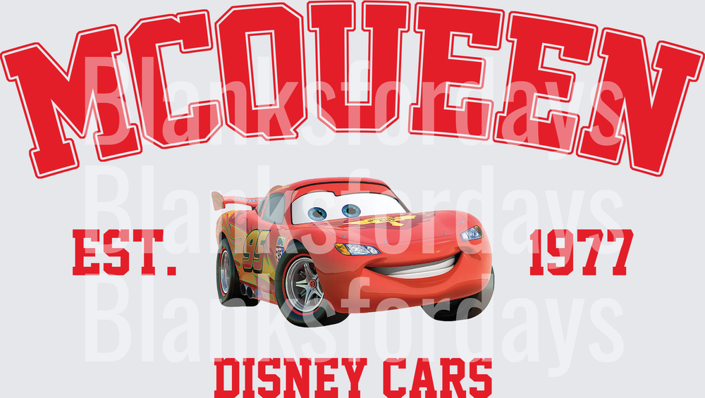 Lightning McQueen Disney Cars McQueen Est 1977 Collegiate (DTF)