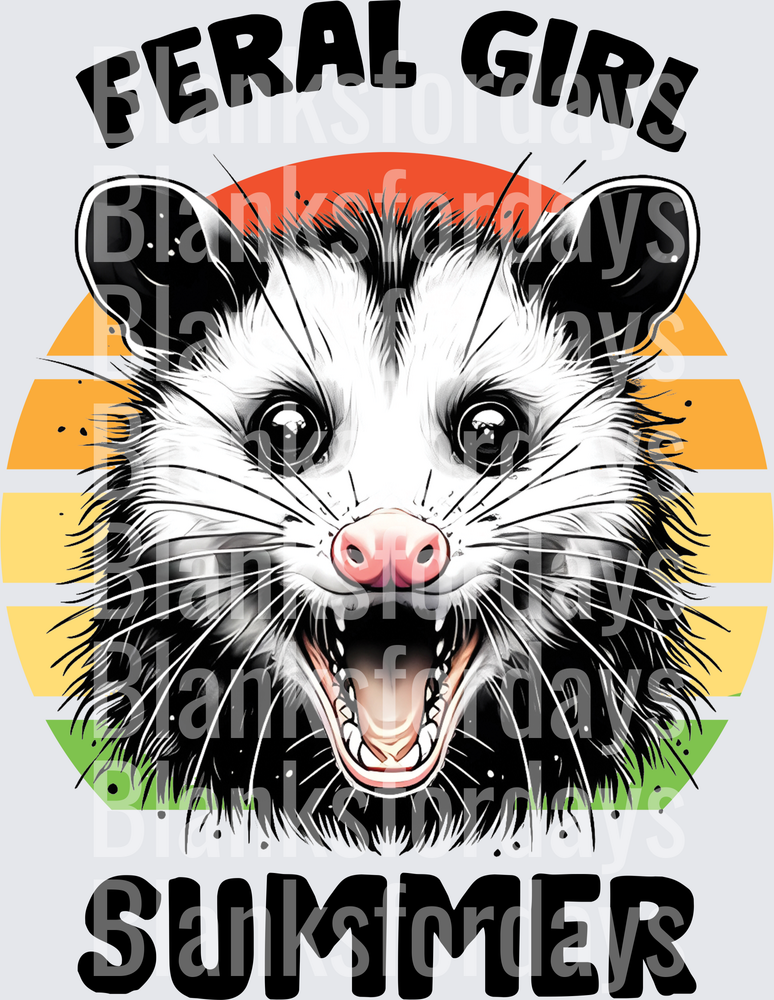 Feral Girl Summer Wild Opossum Retro Sunset (DTF)