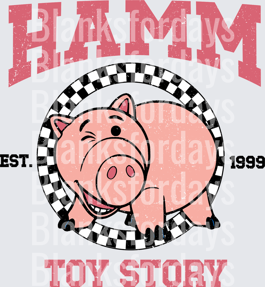 Hamm Toy Story Est 1999 Checkered Circle Vintage Piggy Bank (DTF)