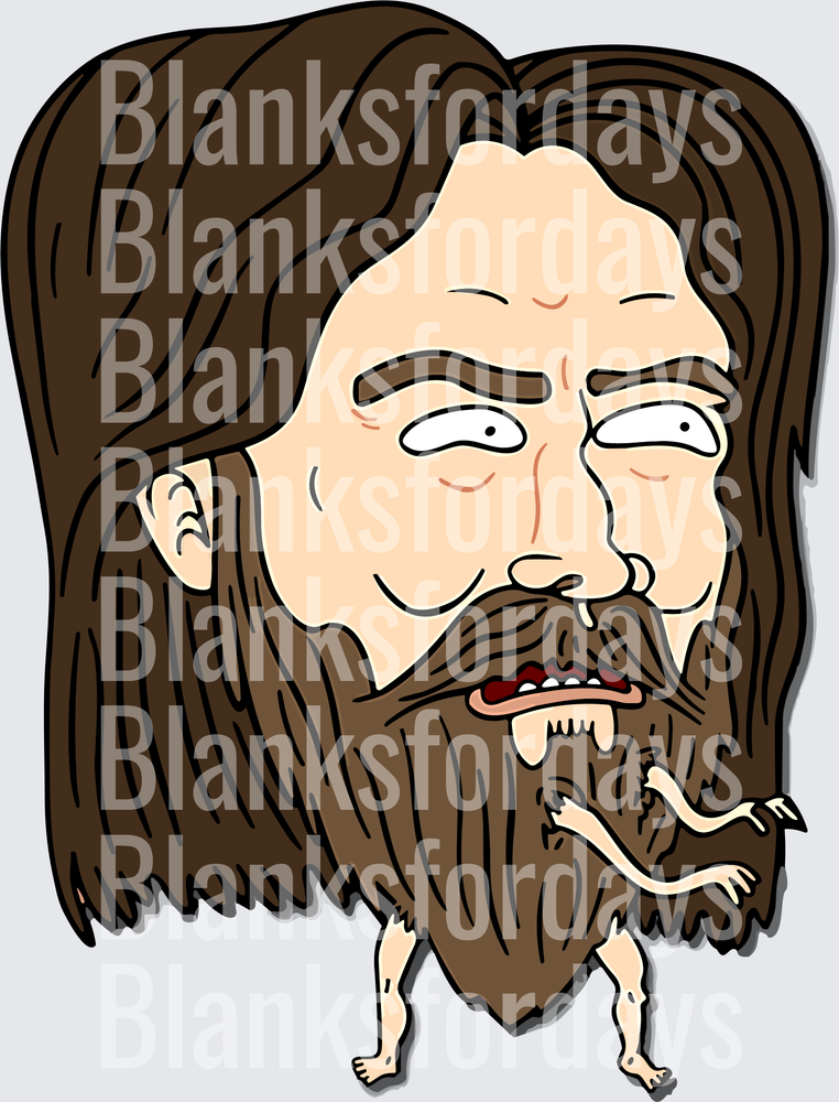 Funny Cartoon Man With Long Hair Beard Hiding Tiny Person (DTF)