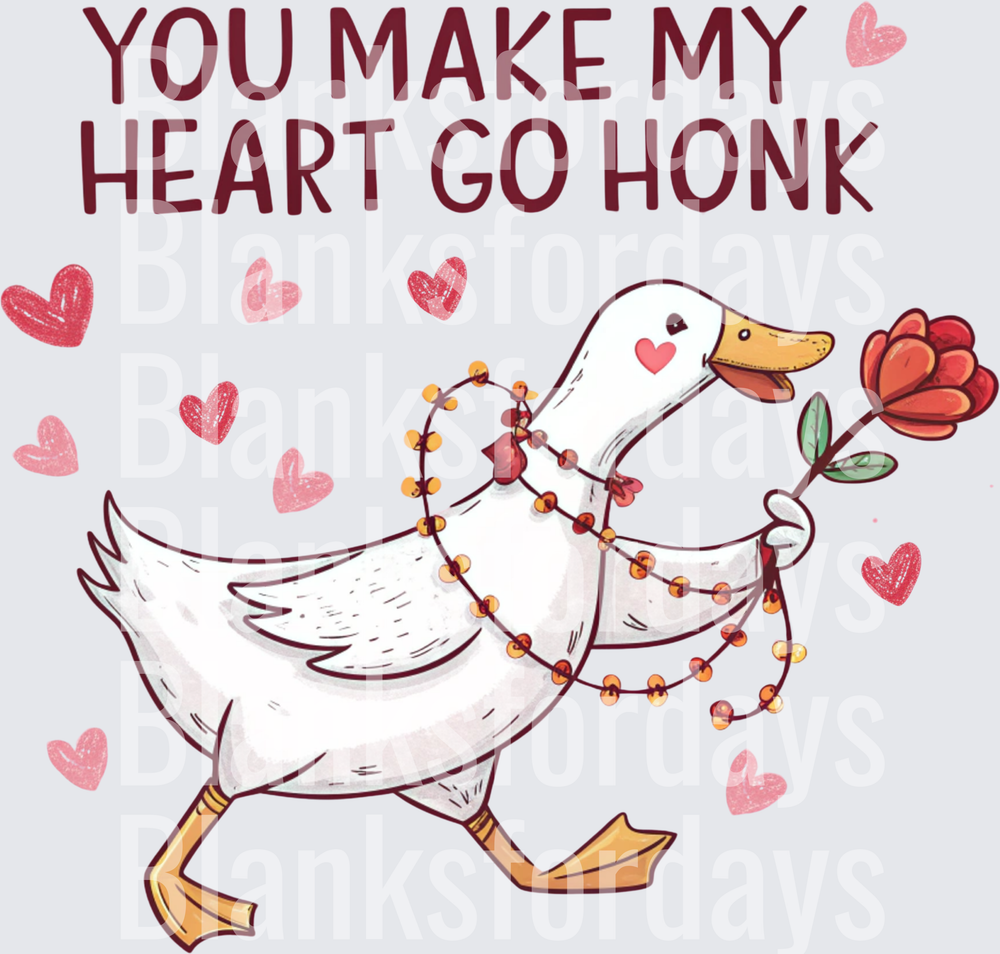 You Make My Heart Go Honk Valentine Goose with Rose and Hearts (DTF)