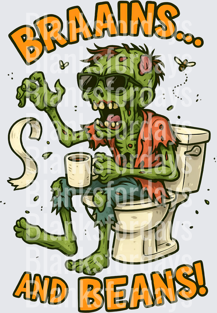 Braains and Beans Zombie Sitting on Toilet Funny Halloween (DTF)