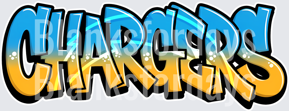 Chargers Bold Graffiti Style Blue Gold Ombre Lettering (DTF)