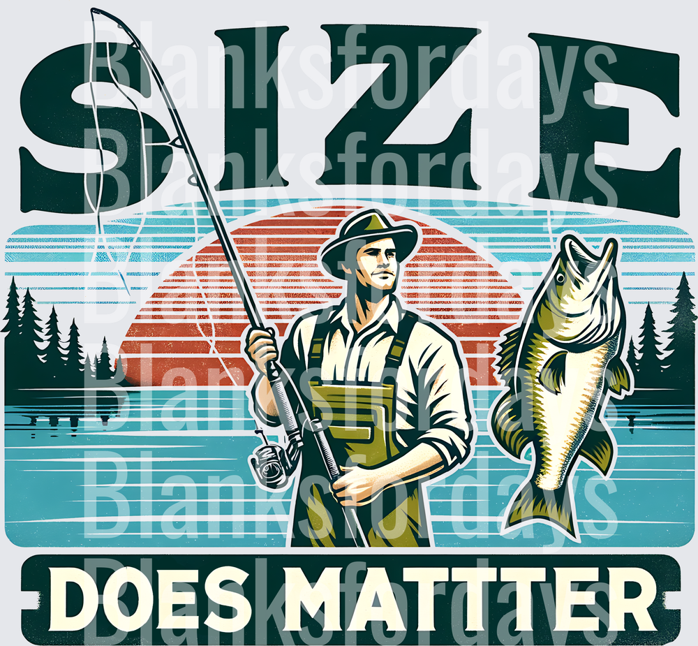 Size Does Matter Fisherman Bass Fishing Retro Sunset (DTF)