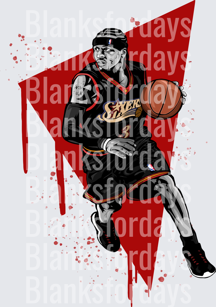 Allen Iverson Philadelphia 76ers Sixers Illustrated Art (DTF)