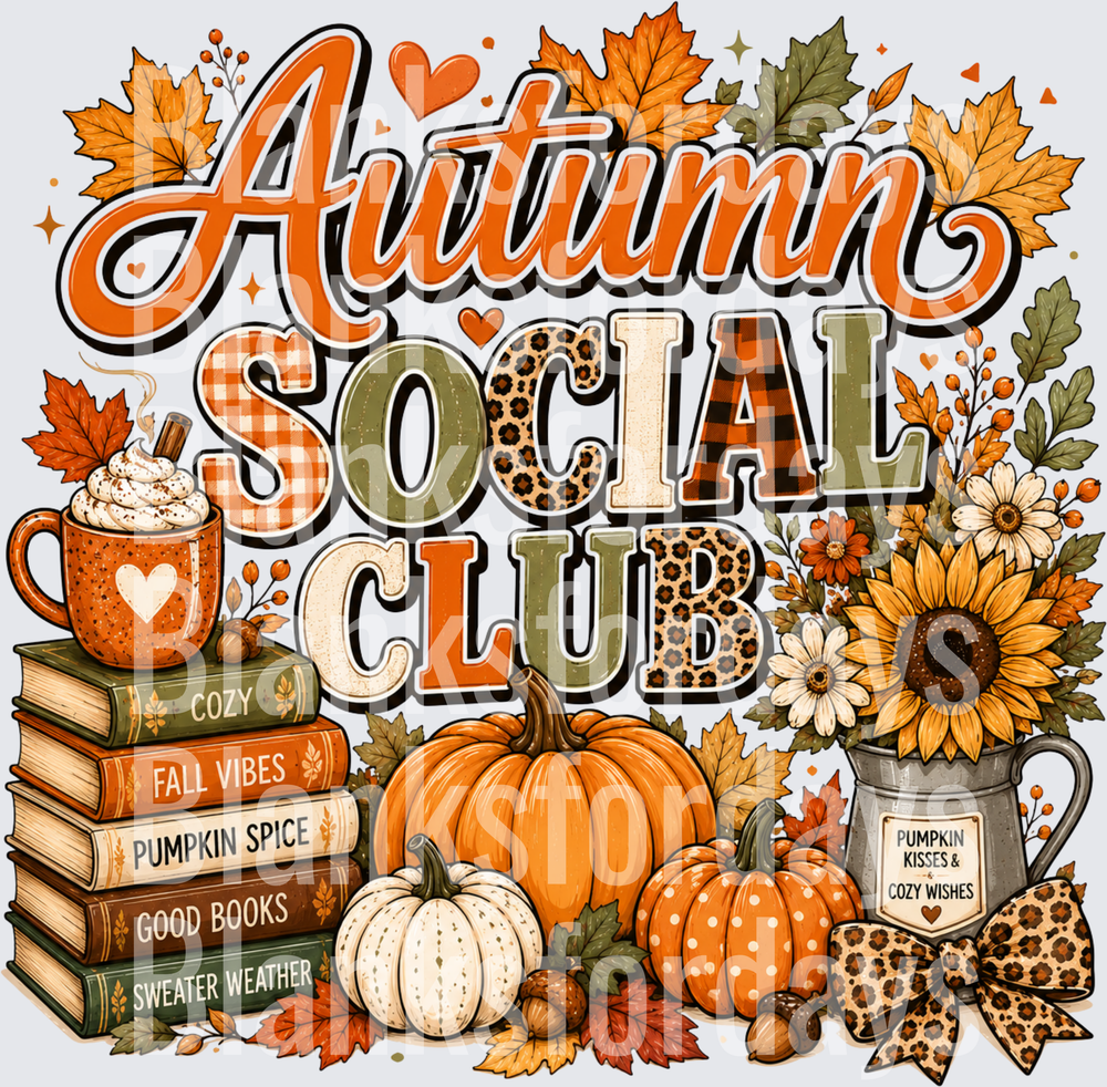 Autumn Social Club Fall Vibes Pumpkin Spice Cozy Books (DTF)