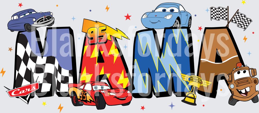 Cars Movie MAMA Design with Lightning McQueen and Mater (DTF)