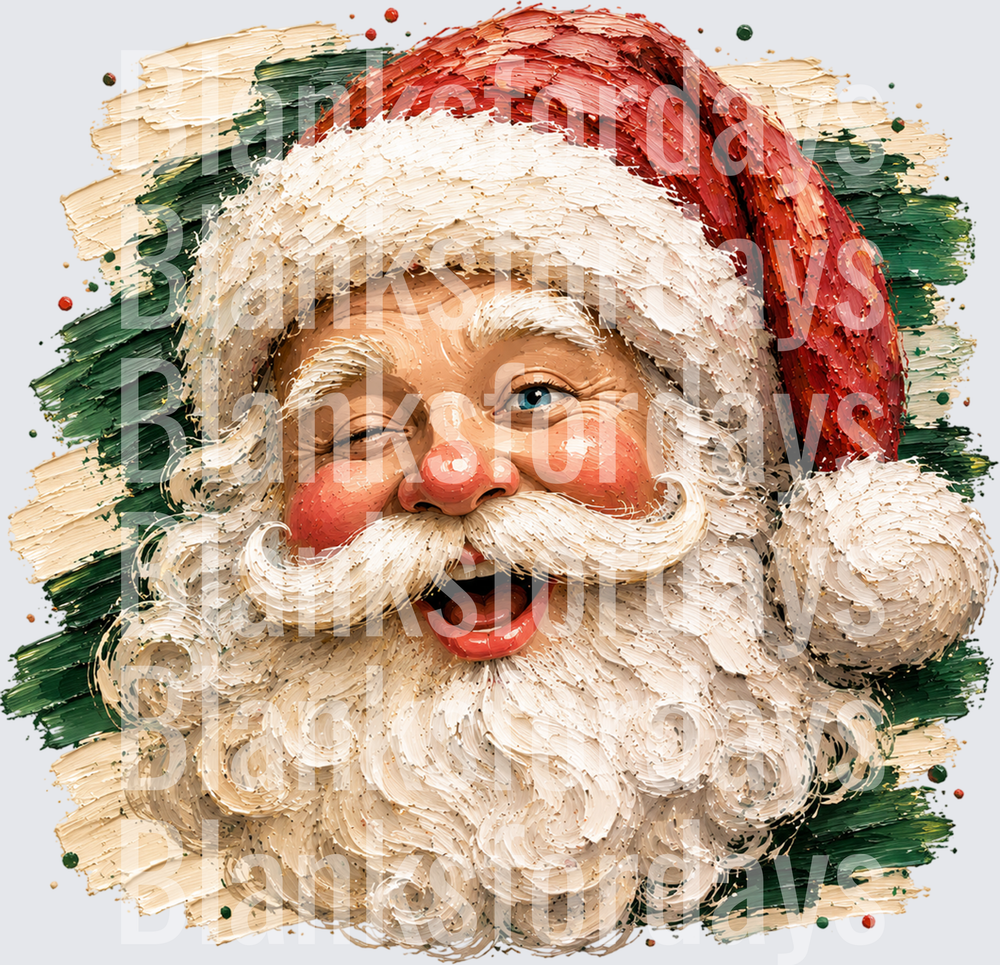 Vintage Oil Painting Style Jolly Santa Claus Winking Face (DTF)