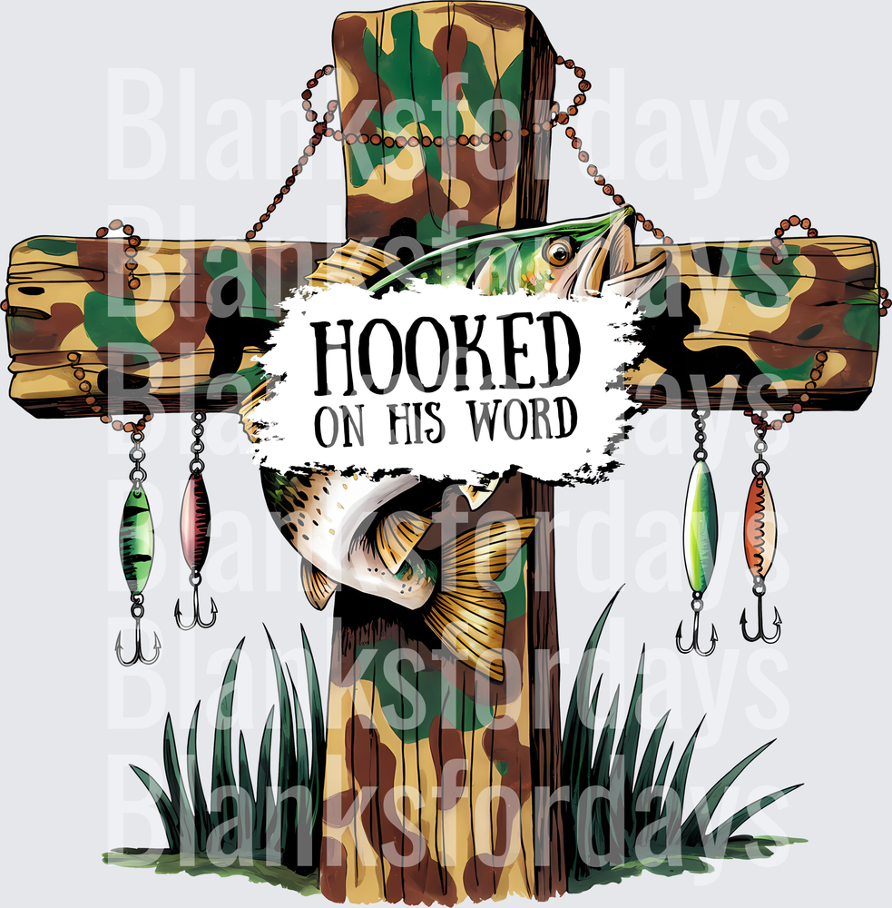 Hooked On His Word Camo Cross Bass Fish Fishing Lures (DTF)
