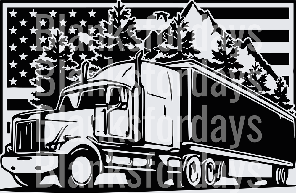 American Flag Semi Truck Mountain Forest Patriotic Trucker (DTF)