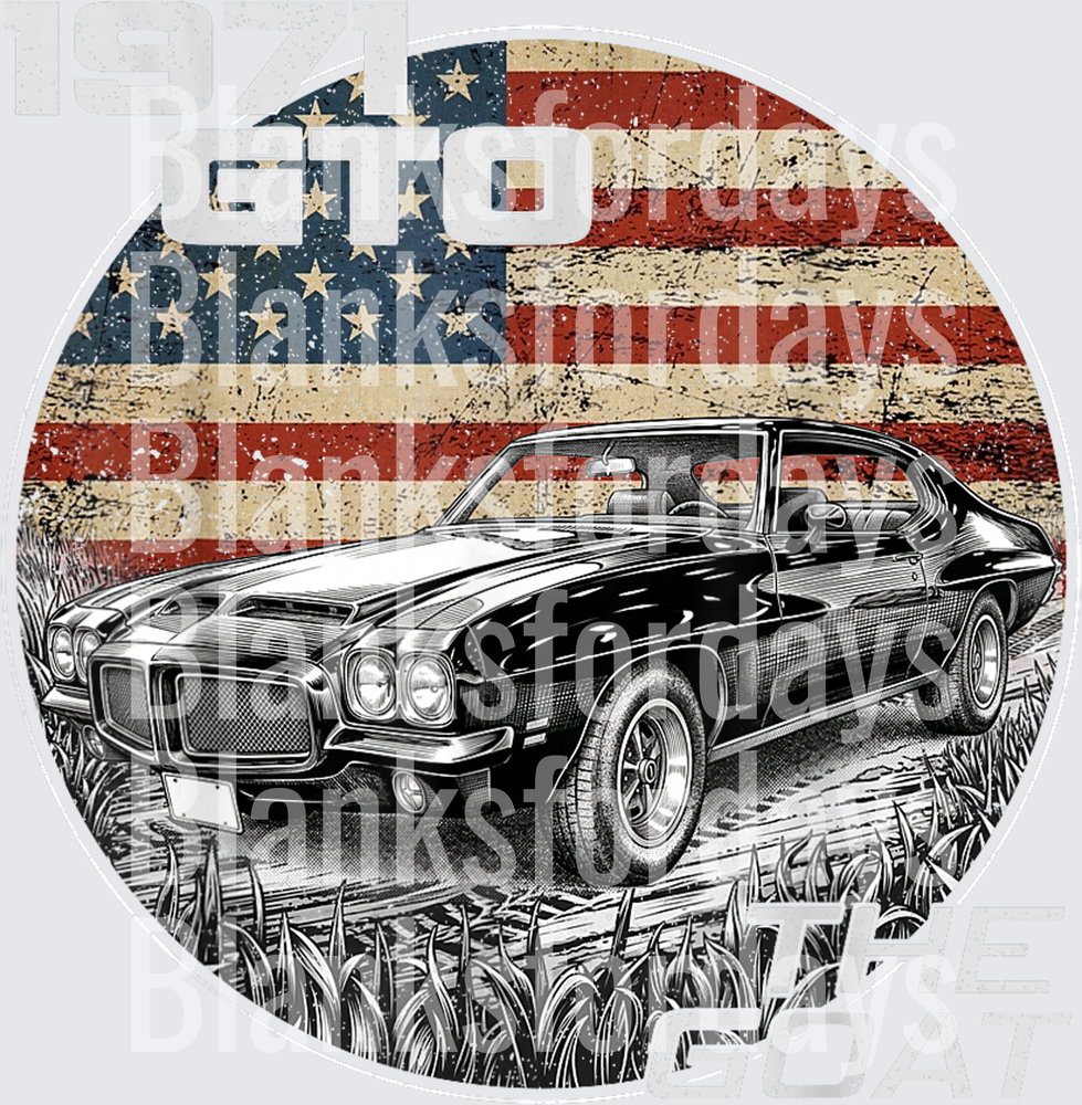 Pontiac GTO Classic Muscle Car Distressed American Flag Circle (DTF)