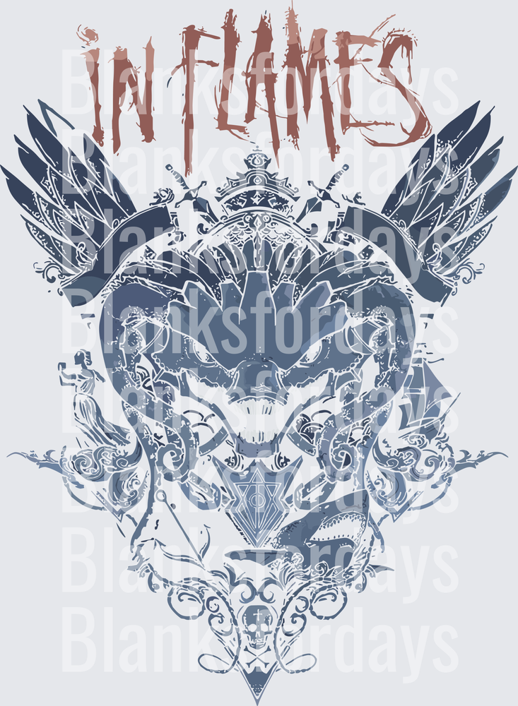 In Flames Band Logo Winged Skull Crest Gothic Metal Art (DTF)