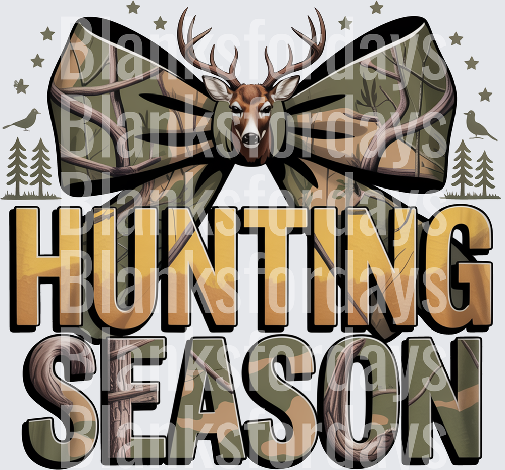 Hunting Season Camo Bow Buck Deer Antlers Stars Trees (DTF)