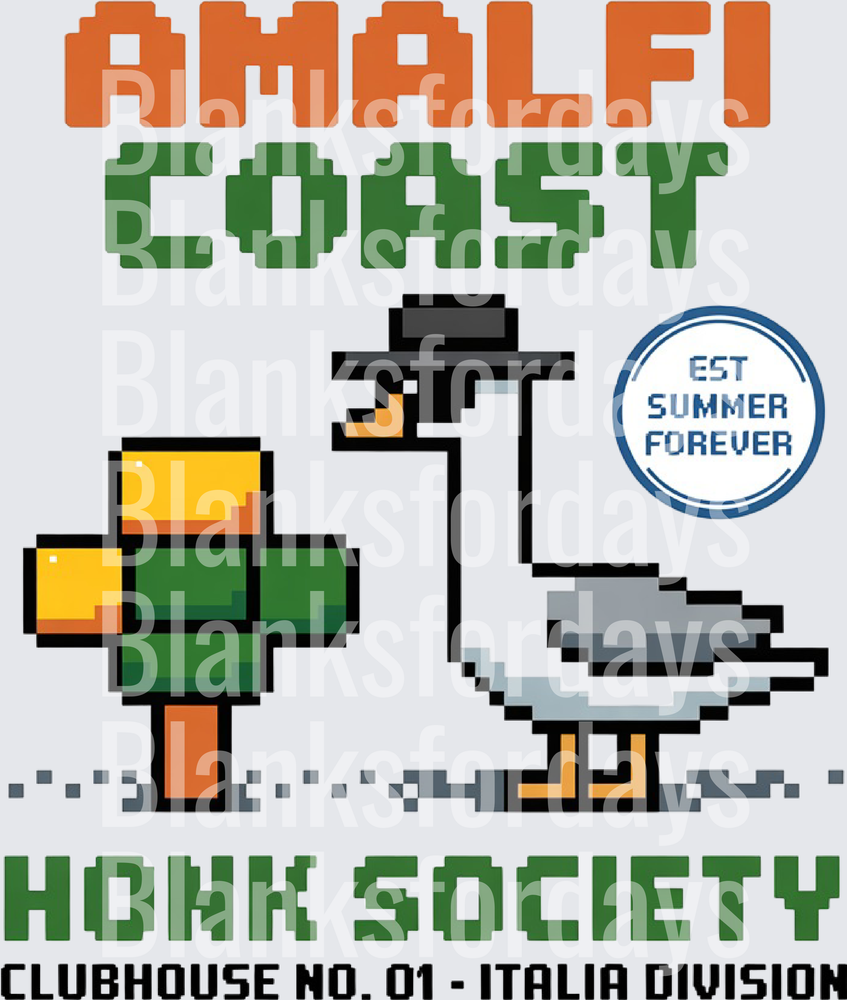 Amalfi Coast Honk Society Pixel Art Goose Clubhouse Italia (DTF)